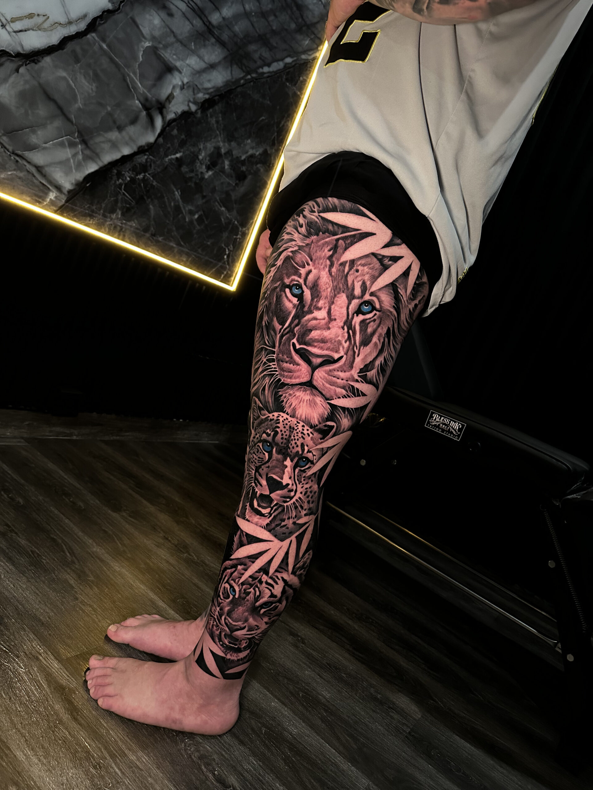 Tattoo Zoo Animal Full Leg Lion, Tiger & Cheeta