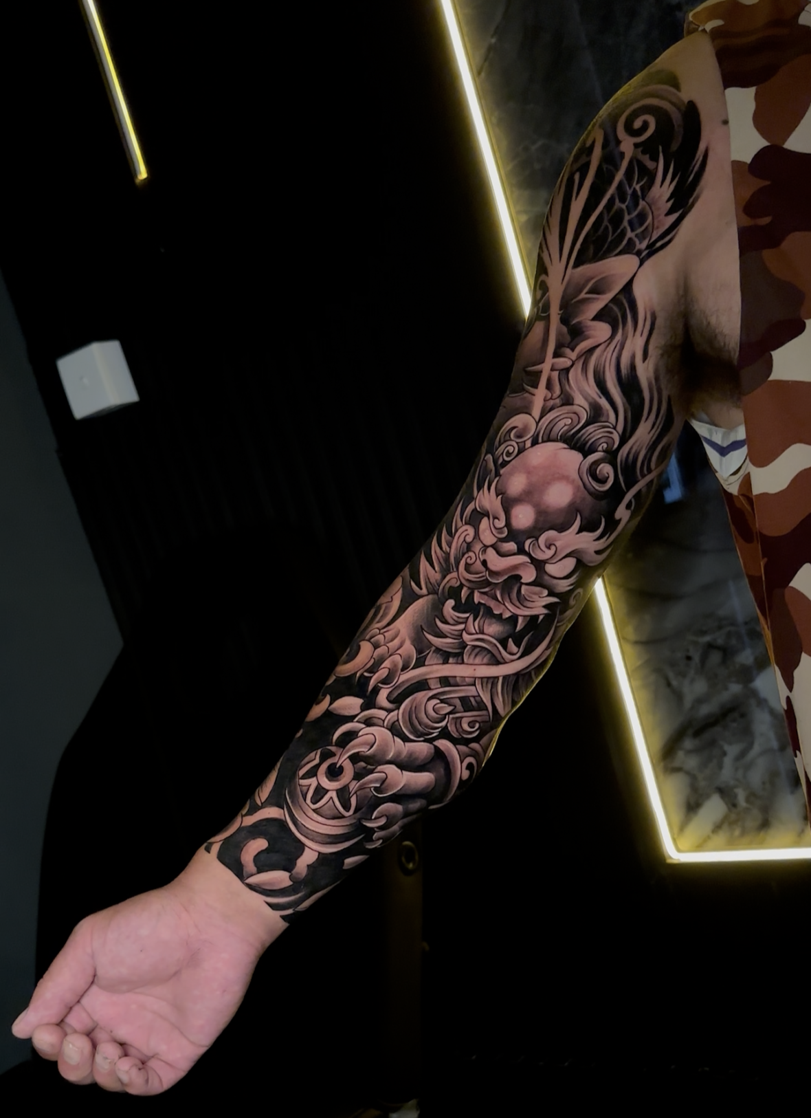 Full Arm Sleeve Japanese Oriental Tattoo Fu Dog